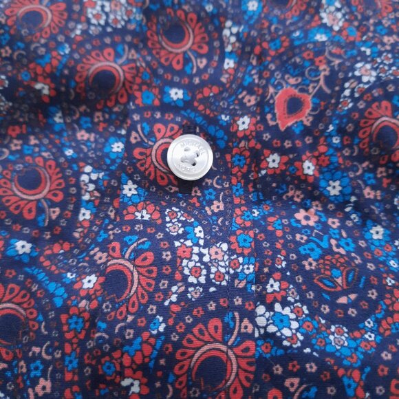 Michael Kors Paisley Floral Blue Shirt Men's XL Slim Fit Retro Look Long Sleeve - Picture 4 of 7